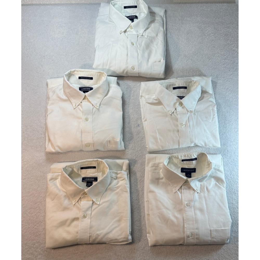 Lands End Mens Supima No Iron Oxford Short Sleeve Shirt Pack of 5 White Size 16 - Picture 1 of 13